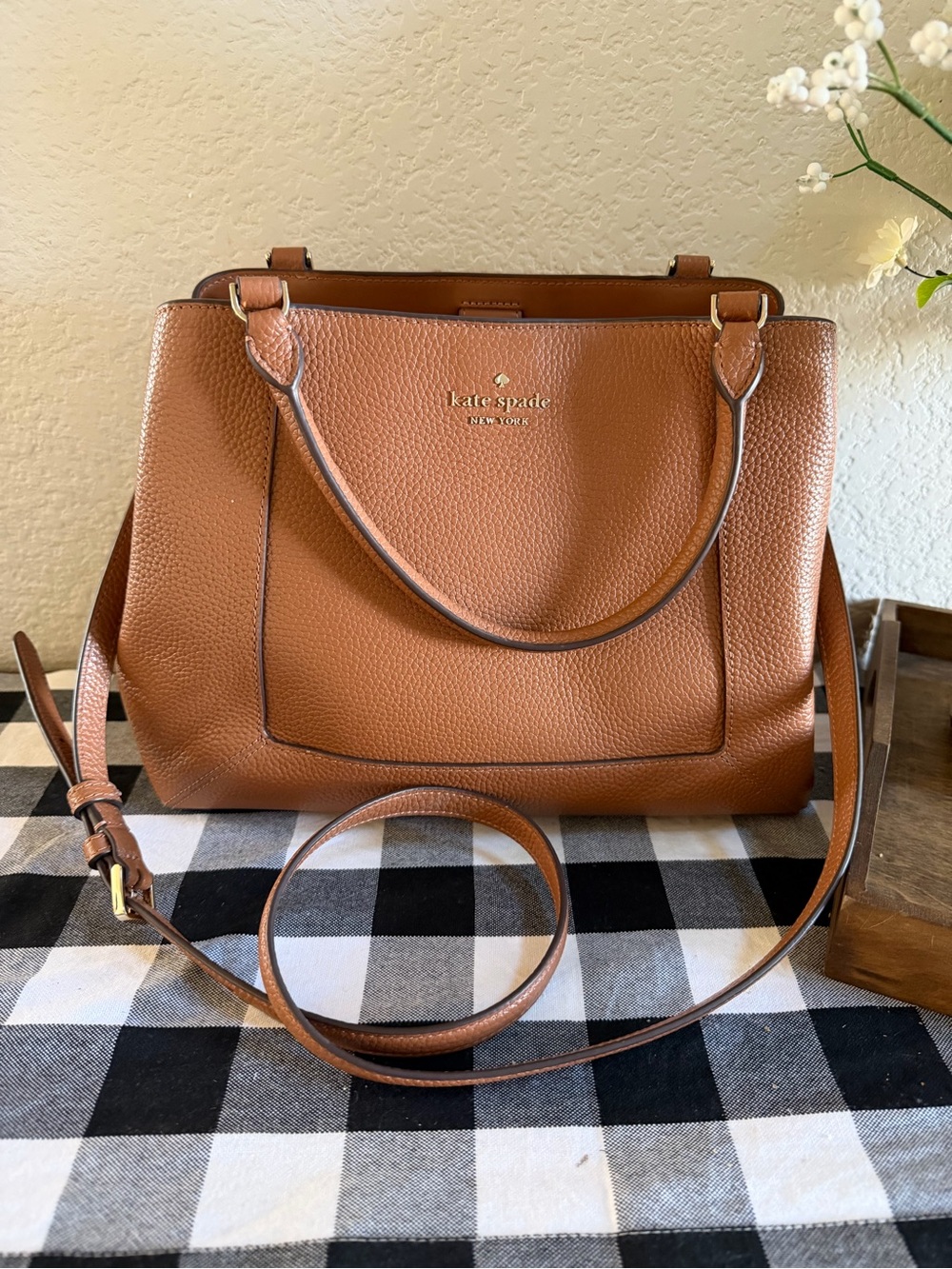 kate spade Brown Pebbled Leather Satchel with Detachable Strap - Picture 3 of 9